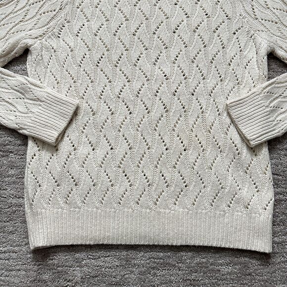 Ann Taylor Loft Sweater Womens XL Beige Crochet Open Knit Soft Cozy Wool Blend - Picture 3 of 10